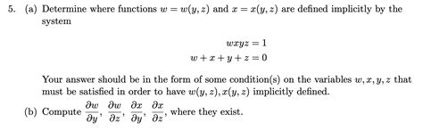 solved a determine where functions w w y z and x x y z