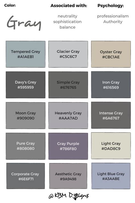 Gray Color Chart With Color Hex Codes Grey Color Pallets Grey