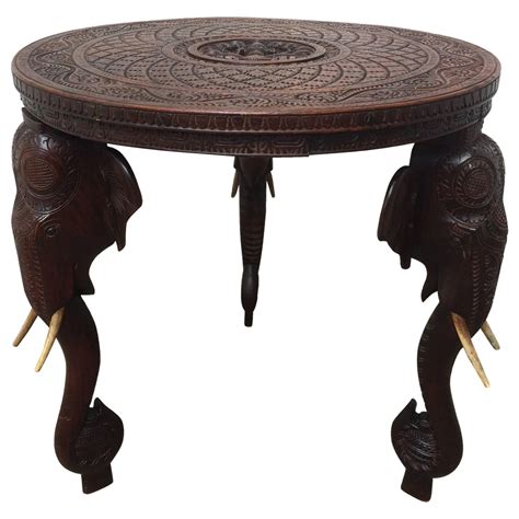 Anglo Raj Carved Side Table With Elephant Heads At 1stdibs Carved Elephant Table Elephant