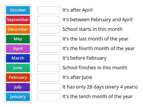 InglÉs Months Of The Year