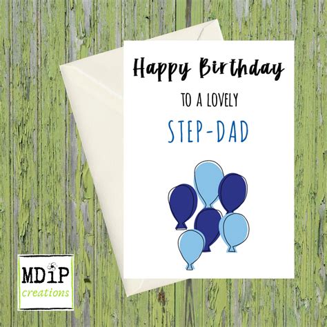 Step Dad Birthday Card Birthday Card For Step Dad Happy Birthday Step Dad Card Blue Balloon