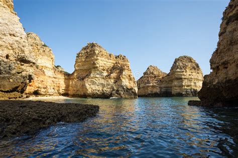 Rock Formations At Ponta Da Piedade Lagos Algarve Portugal Stock