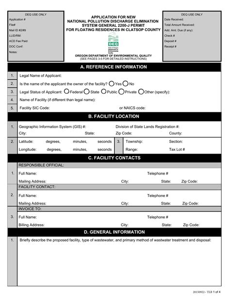 Oregon Application For New National Pollution Discharge Elimination