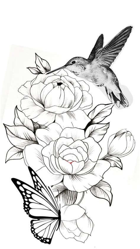 Hummingbird Butterfly And Roses In 2020 Hummingbird Tattoo Floral