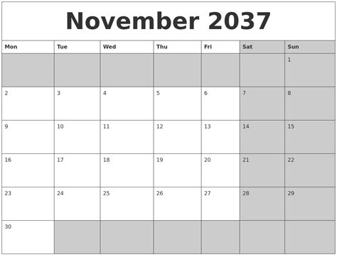 November 2037 Calanders