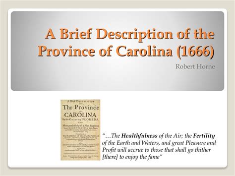 Ppt A Brief Description Of The Province Of Carolina 1666 Powerpoint