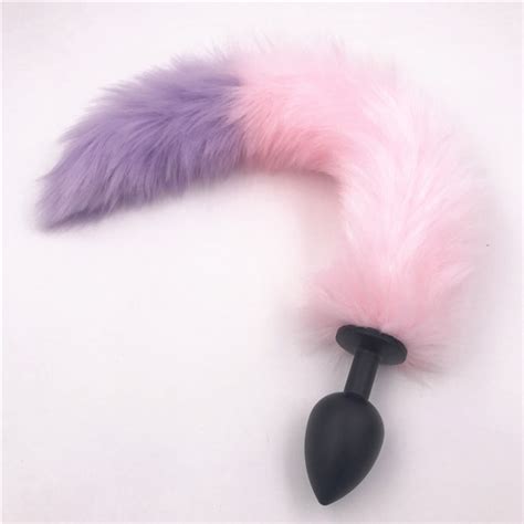 Anal Plug Purple Tip Fox Tail Plush Metal Butt Stopper Long Pink Tail