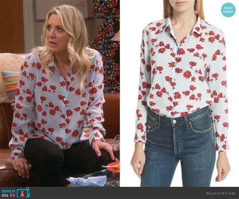Wornontv Pennys Blue Shirt With Red Flowers On The Big Bang Theory