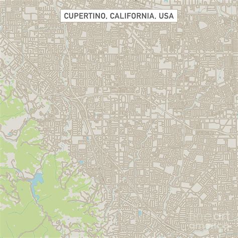 Cupertino California Us City Street Map Digital Art By Frank Ramspott