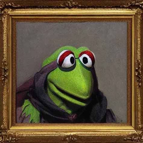 Portrait Of Kermit The Frog By Theodore Ralli And Stable Diffusion