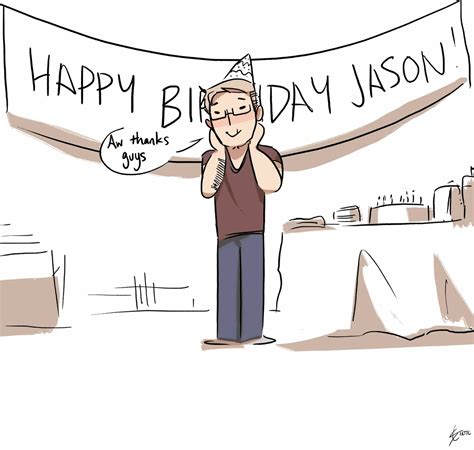 an older man wearing a birthday hat is holding a sign that says happy birthday jason