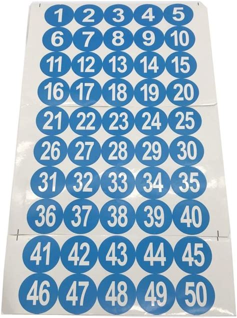 Round Shape Number 1 50 Self Adhesive Stickers Identify Inventory Blue