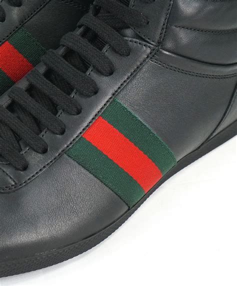 Gucci Red And Green Logo Stripe Gg High Top Black Sneakers 6g 65