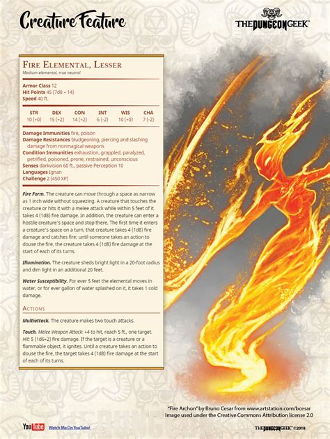 The short version is that you take a simple higher cr monster, like a giant, and describe it. D&D 5e Creature Feature - Lesser Fire Elemental - The ...