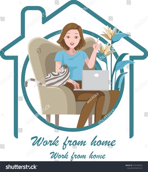 Work Home Woman Works Home Using Stock Vector Royalty Free 1701285223