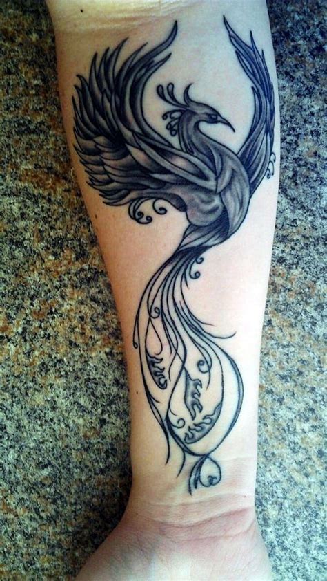 Right Forearm Grey Ink Phoenix Tattoo Idea