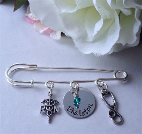 Rn Brooch Pin Personalized With Name And Birthstone Registered Nurse