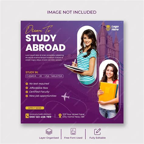 Premium Psd Study Abroad Instagram Post Or Social Media Post Template