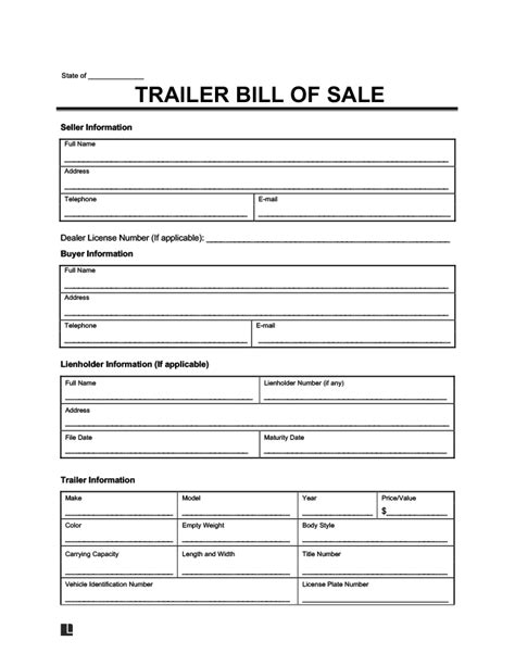 Free Trailer Bill Of Sale Template Printable Pdf And Word