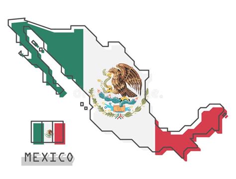 Mexico Map And Flag Modern Simple Line Cartoon Design Stock Vector