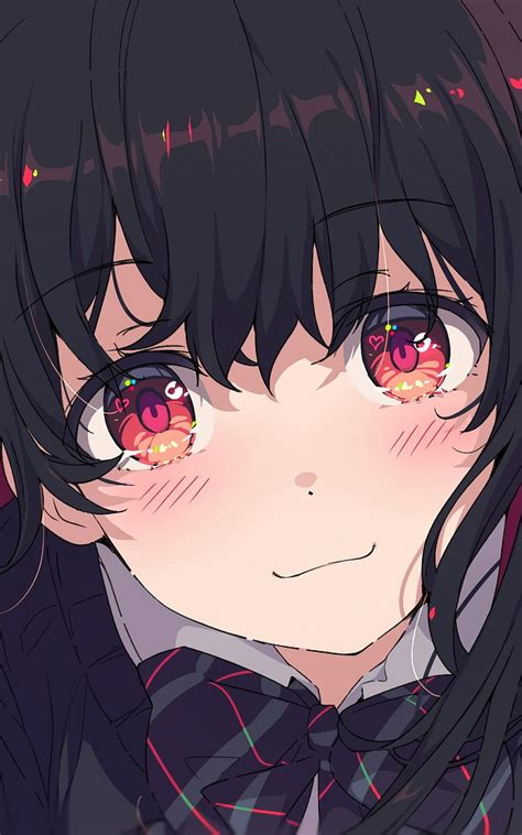 1200x1920 Cute Anime Girl Black Hair Red Eyes Blushes For Asus Transformer Asus Nexus 7