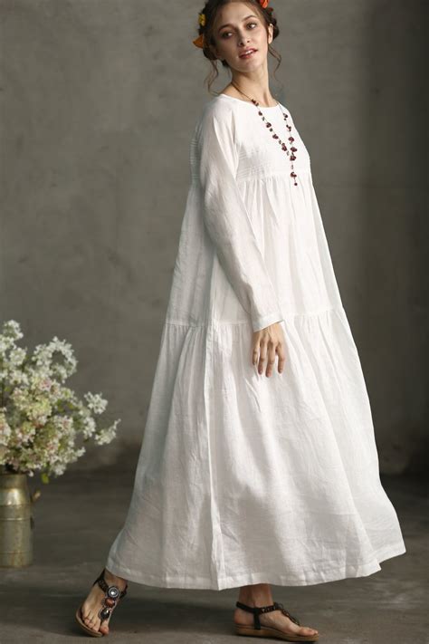 White Dress Maxi Linen Dress Linennaive Linen Dresses Maxi Dress