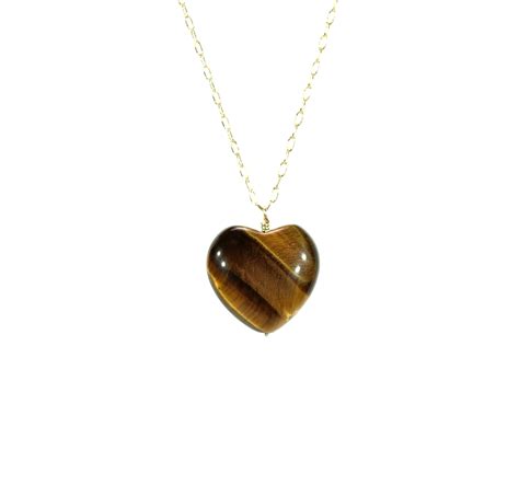 Tigers Eye Necklace Stone Heart Necklace Cats Eyes Stone Necklace