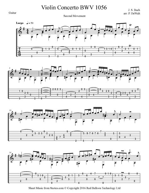 Bach Violin Concerto Bwv 1056 2nd Mvt Sheet Music For Guitar
