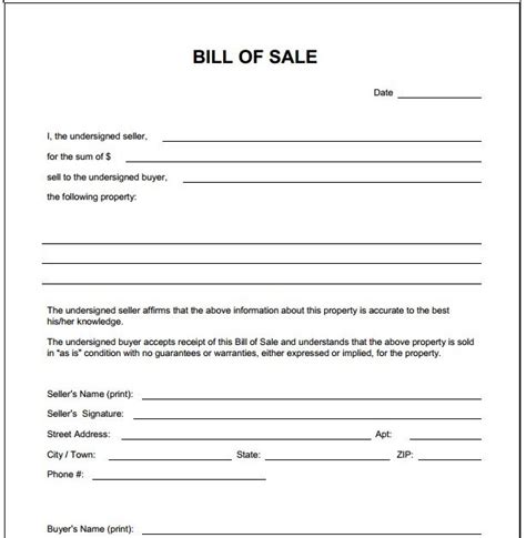 Generic Auto Bill Of Sale Form Free Motor Vehicle Dmv Bill Of Sale