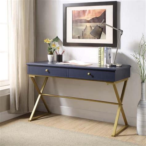 If you need help choosing your perfect shade of blue, get inspired by these lovely blue bedroom ideas. Riverbay Furniture Writing Desk in Blue and Gold - RF-1598657