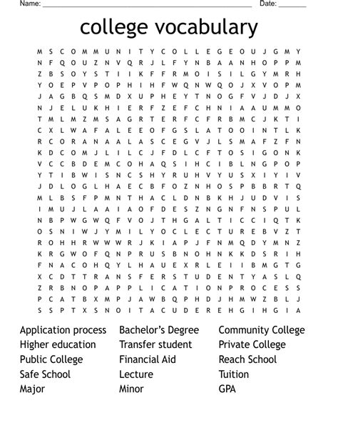 College Vocabulary Word Search Wordmint