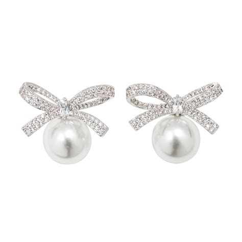 Pav Bow Pearl Stud Earrings Fallon Jewelry Pearl Stud Earrings Jewelry