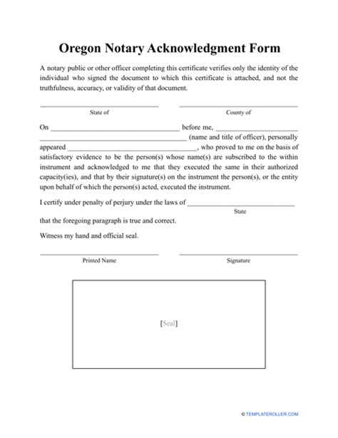 Oregon Notary Acknowledgment Form Fill Out Sign Online And Download