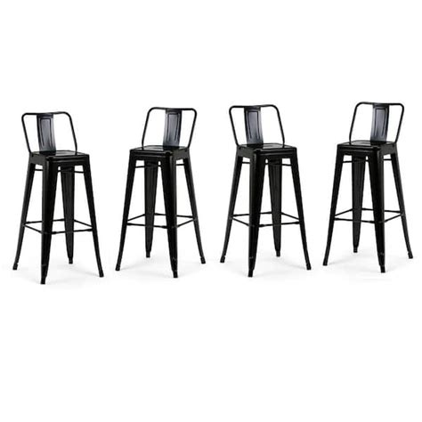 Simpli Home Rayne 17 In Black Low Back 30 In Metal Bar Stool Set Of