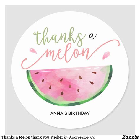 Thanks A Melon Thank You Sticker Zazzle Thank You Stickers