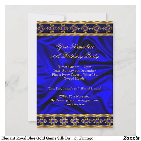Elegant Royal Blue Gold Gems Silk Birthday Party 2 Invitation Zazzle