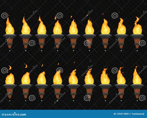 Torch Fire Animation Burning Cresset Flames On Torches And Flambeau