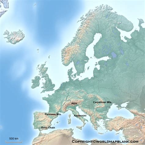 Printable Europe Mountains Map Map Of Europe Mountains
