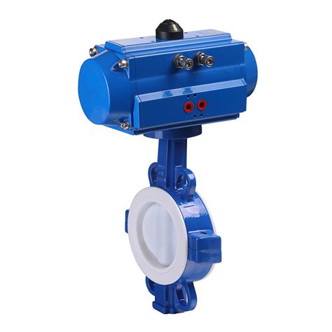 Pneumatic Actuated Butterfly Valve Wafer Type Full Ptfe Lined Sio
