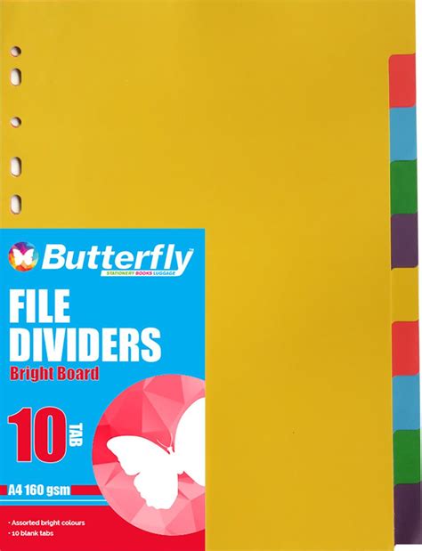 Butterfly A4 File Dividers Bright Board 10 Tab Pack Of 10 Shop
