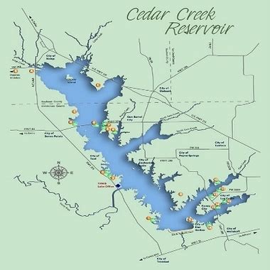 Cedar creek lake, texas waterproof map (fishing hot spots). Cedar Creek Lake Fishing- GPS Fishing Hotspots