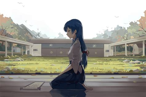 Wallpaper Gadis Anime Rambut Panjang Rambut Biru Sonoda Umi Cinta