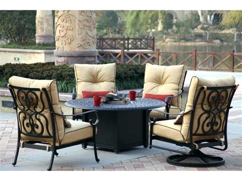 Cosco outdoor living dining table with glass table top and umbrella hole, black wicker. Costco Patio Sets Table Fire Pit Set Clearance Furniture ...