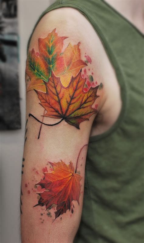 Freshly Done Colorful Maple Leaf Tattoo Artist Janis Andersons