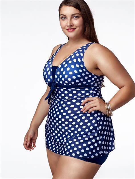 Chic Plus Size V Neck Polka Dot One Piece Swimsuit For Women Plus Size Swimwear Plus Size