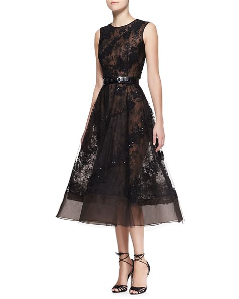Oscar De La Renta Sleeveless Sheer Lace Beaded Dress In Black Lyst