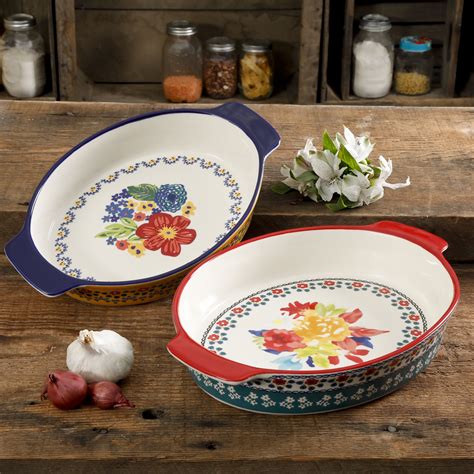 The Pioneer Woman Fiona Floral 2-Piece Ceramic Oval Bakers Set
