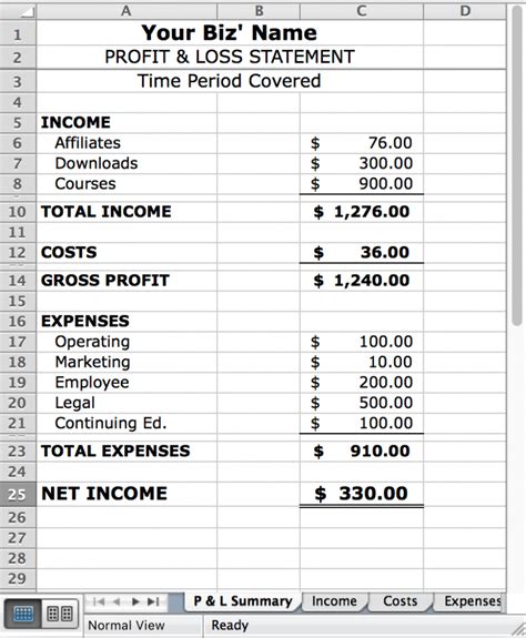 Simple Profit Loss Spreadsheet Within P And L Sheets Mayotte Occasions