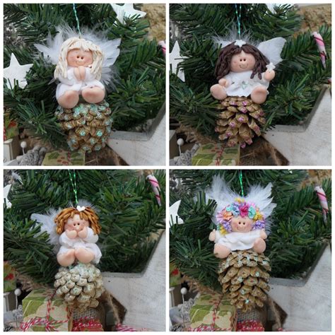 Christmas Pine Cone Hangers Xmas Angels Polymer Clay Tree
