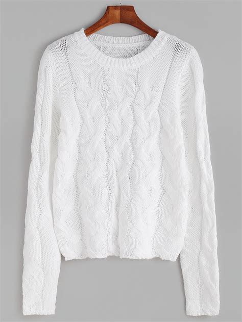 White Cable Knit Pullover Sweater Sheinsheinside